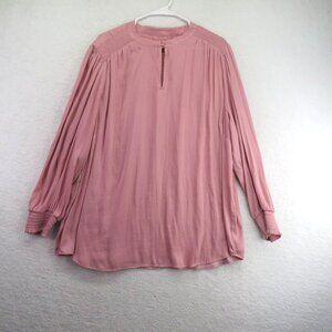 LOFT Plus Blouse Womens 25 Pink Smocked Long‎ Sleeve Keyhole Peasant Shirt Boho